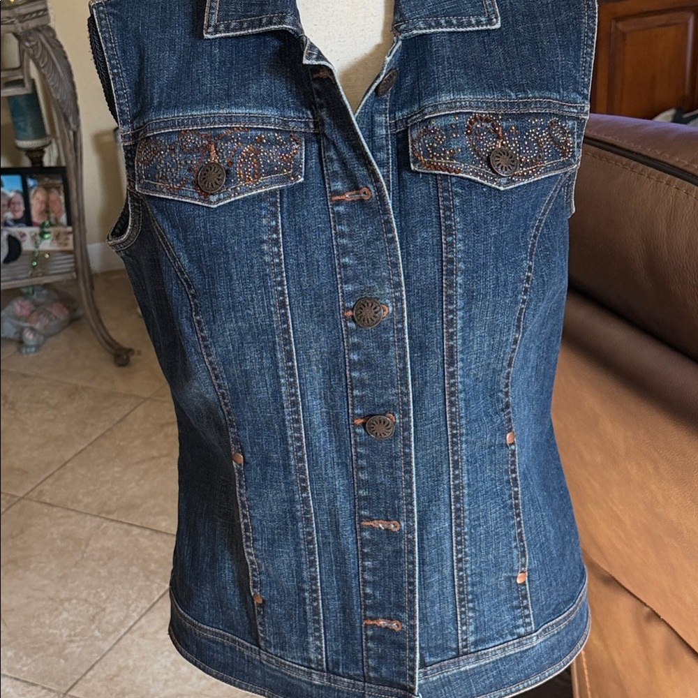 Embroidered Denim Vest for Women